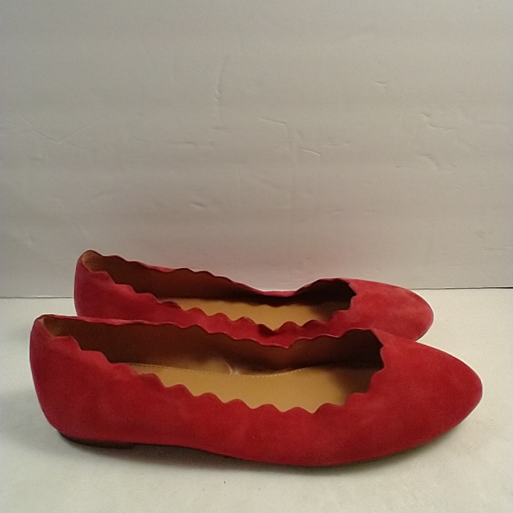 J. Crew Red Suede Scalloped Ballet Flats